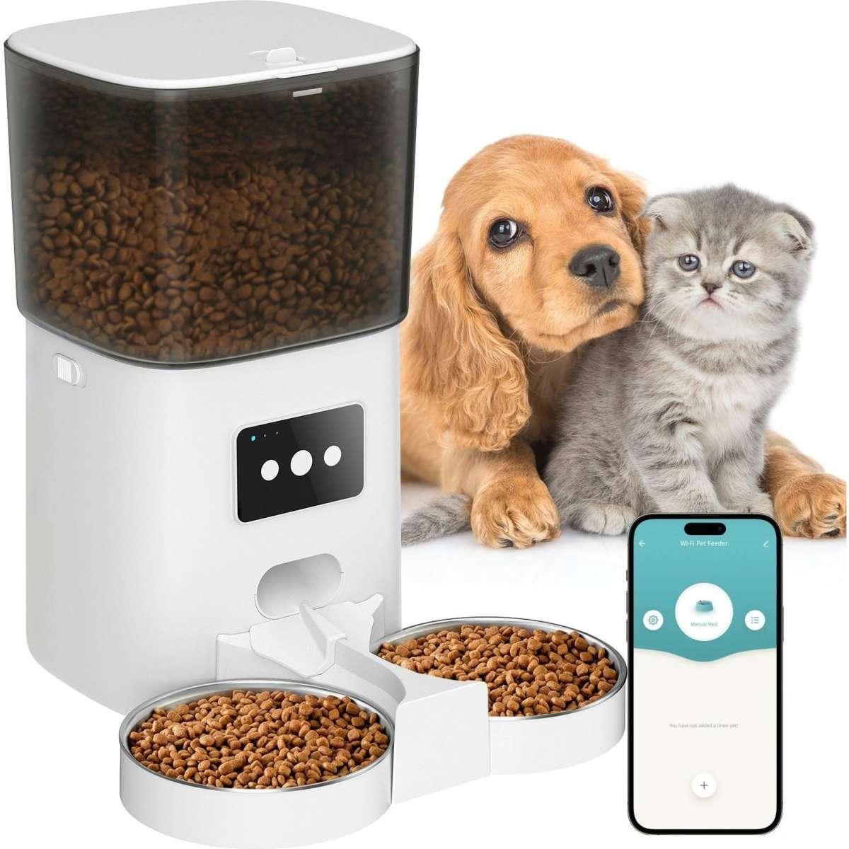 Advwin 6L Automatic Pet Feeder Double Bowl Wifi APP Control | Woolworths