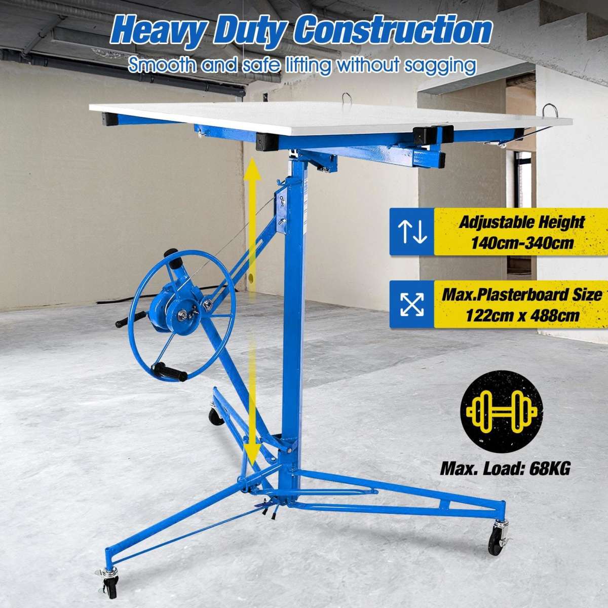 Advwin 11FT Drywall Panel Lifter 68kg Gyprock Hoist Plasterboard Sheet