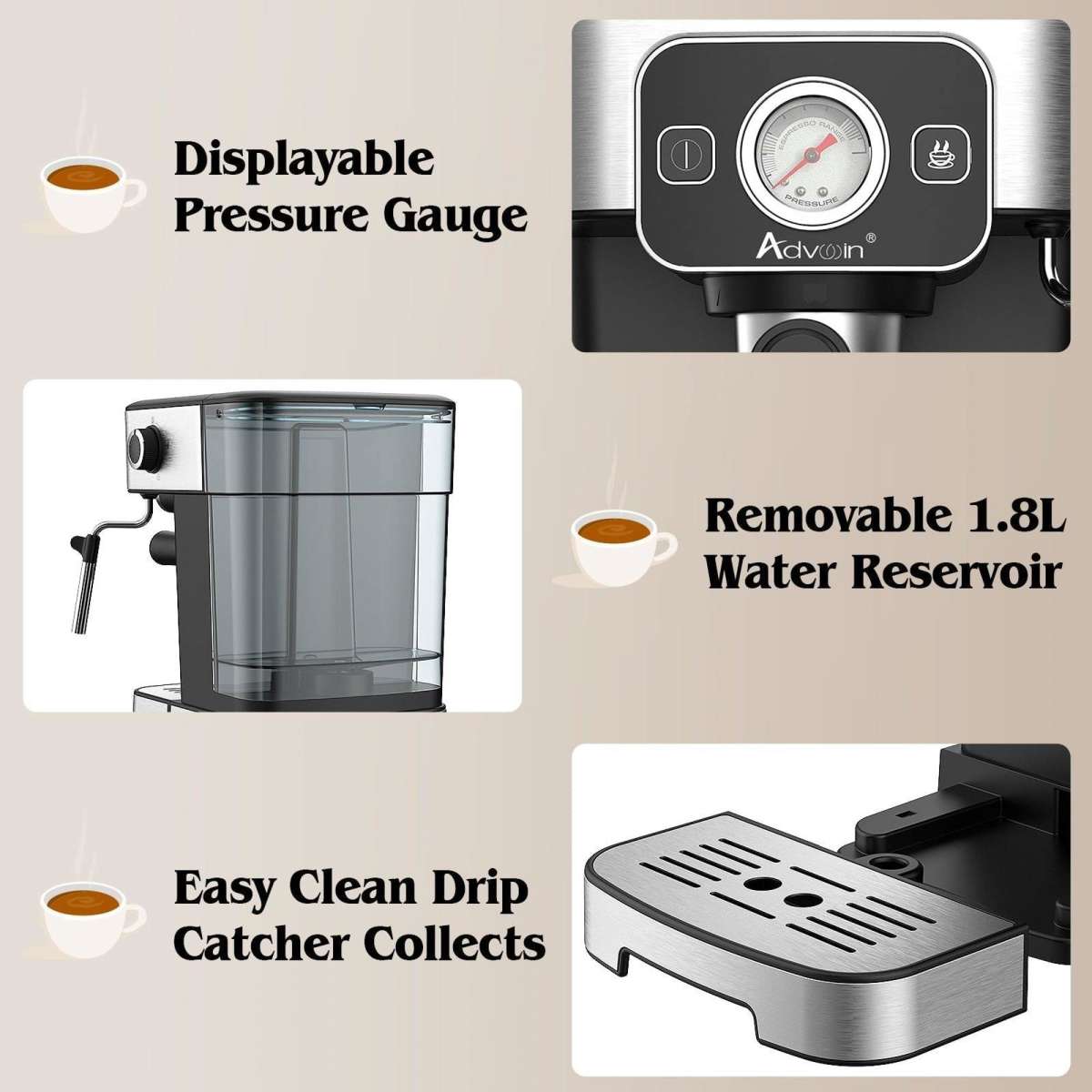 Advwin Espresso Coffee Machine Coffee Maker Machine 15 Bar