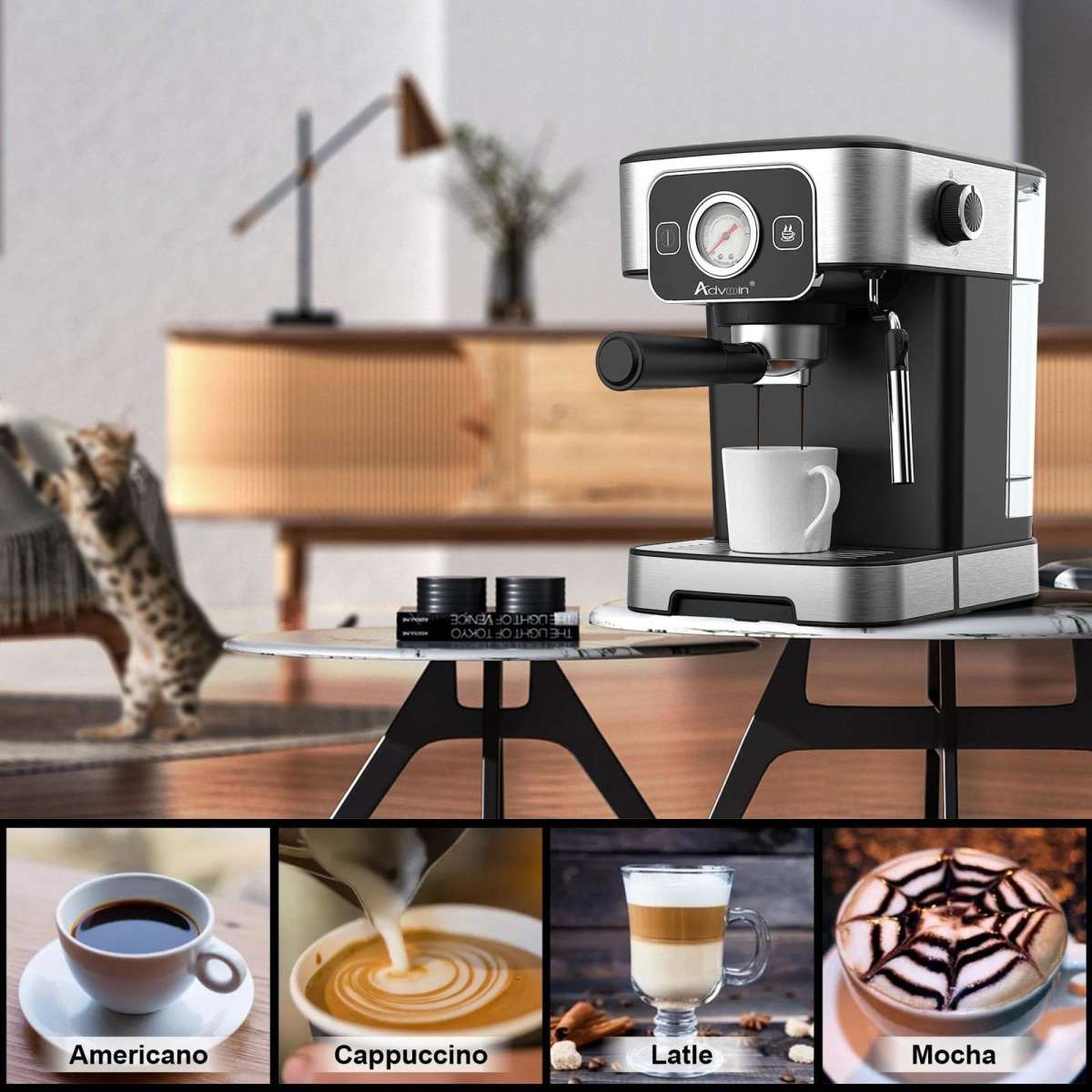 Advwin Espresso Coffee Machine Coffee Maker Machine 15 Bar Pump 2L Water Tank