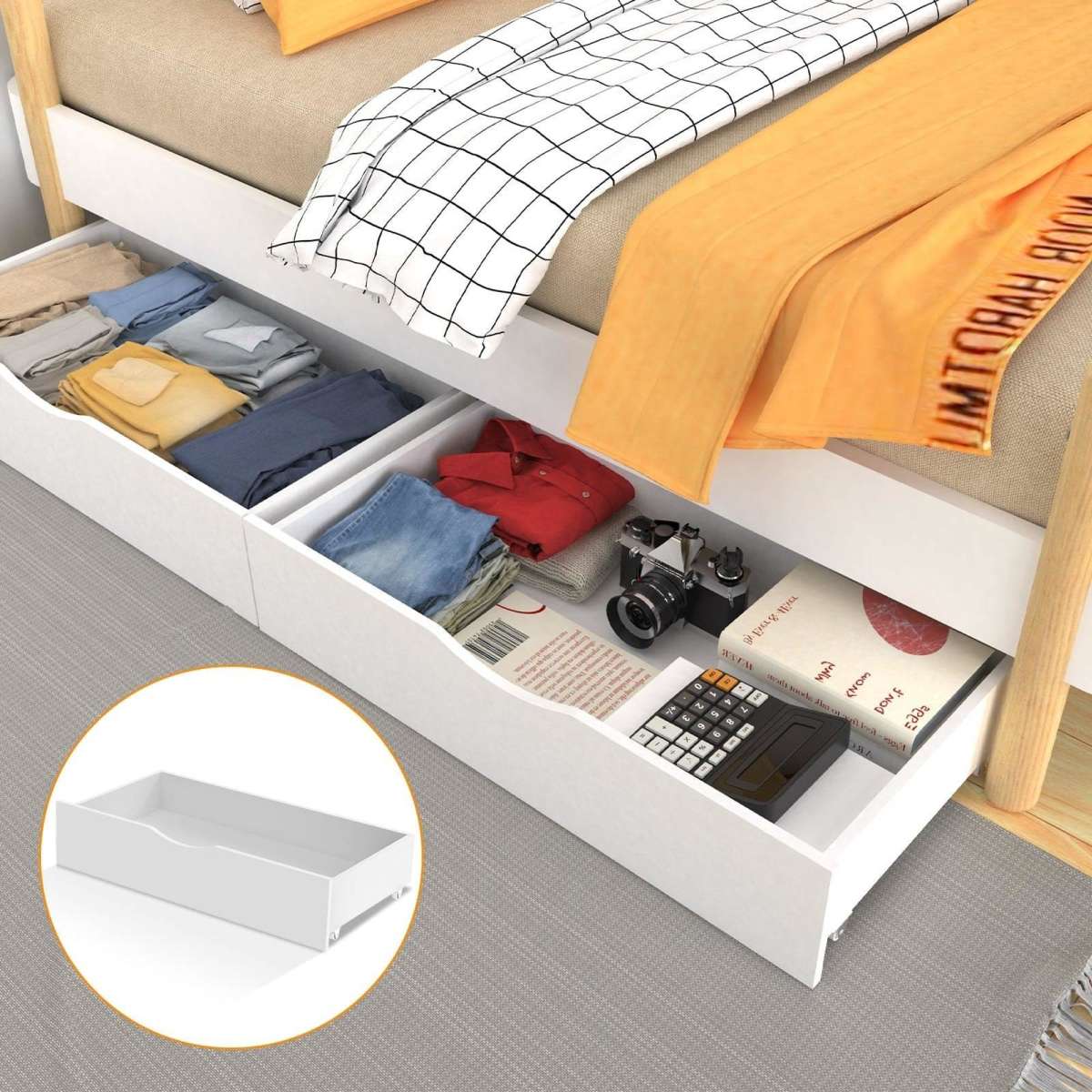 Advwin 2x Bed Frame Storage Drawers Under Bed Trundle for Wooden Timber