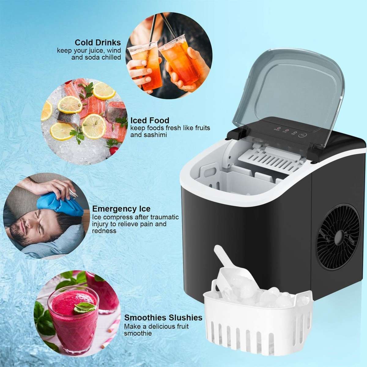 Advwin Ice Maker Portable Ice Cube Machine Home 12KG/24HR Woolworths