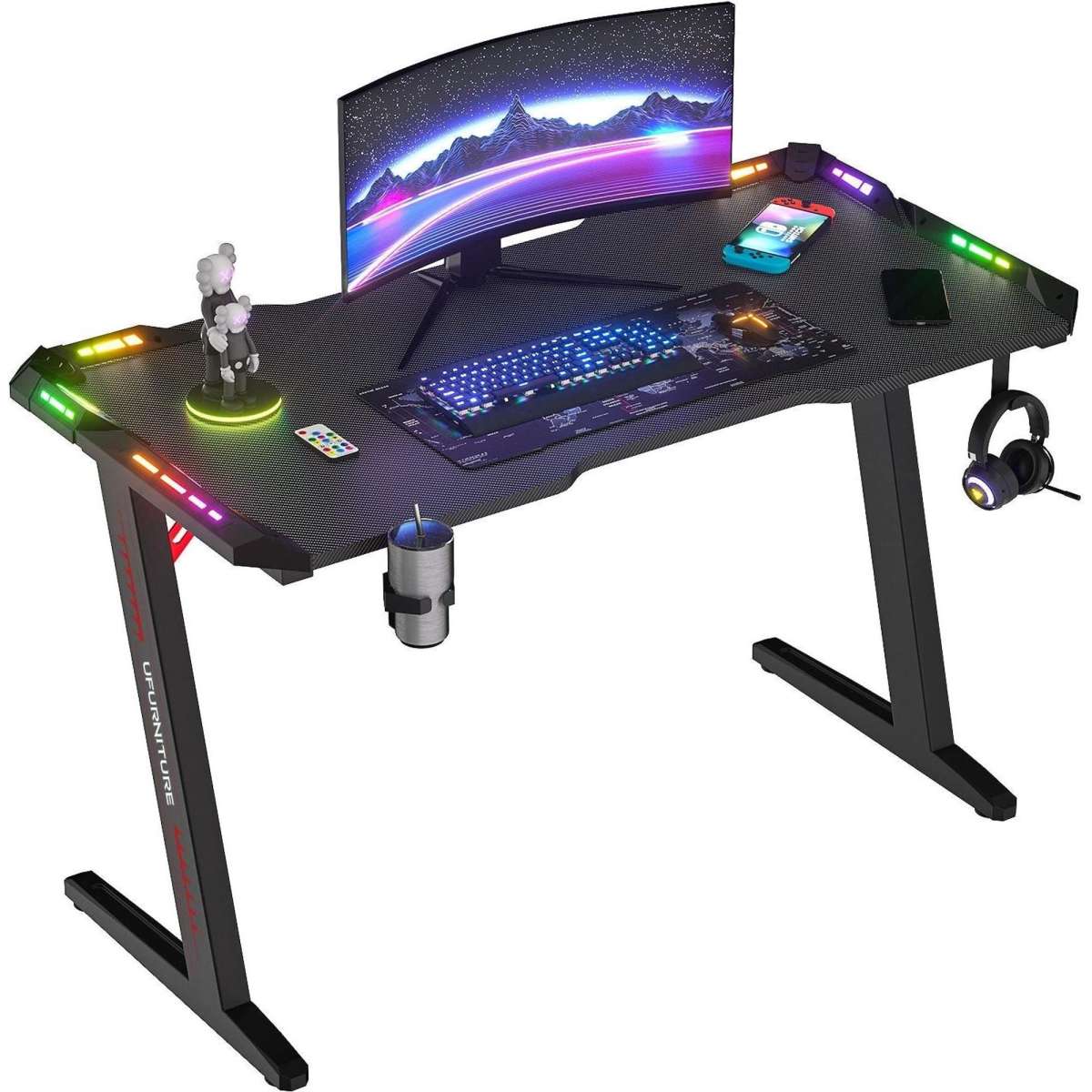 Advwin Gaming Desk Ergonomic RGB LED Carbon Fiber Table Top | Woolworths