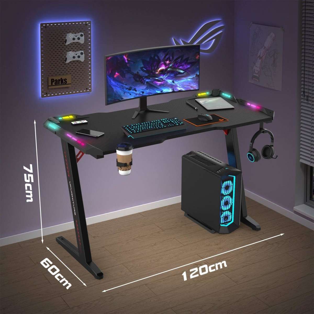 Advwin Gaming Desk Ergonomic RGB LED Carbon Fiber Table Top | Woolworths