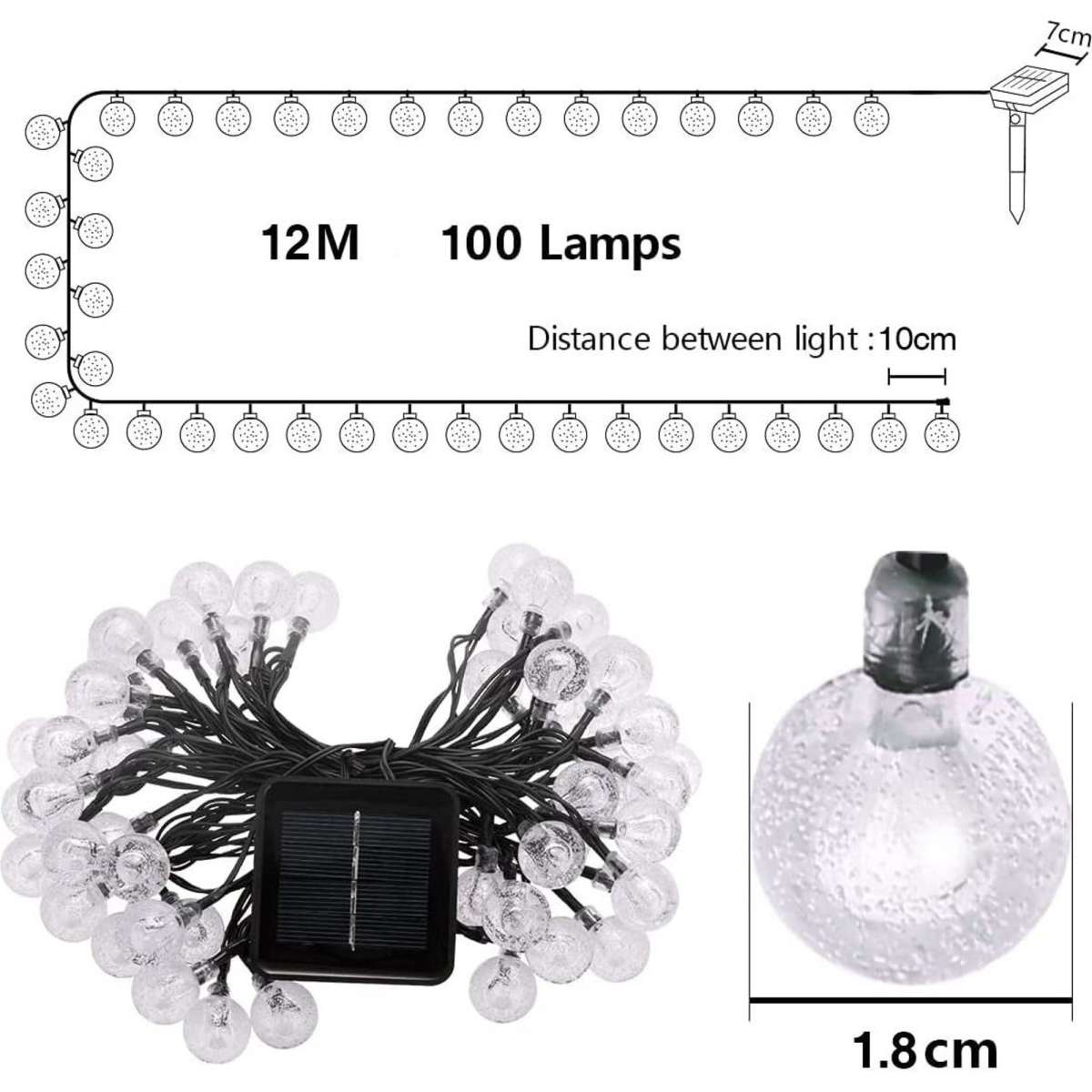 Advwin 12M Solar Powered LED Xmas Fairy Spherical String Lights