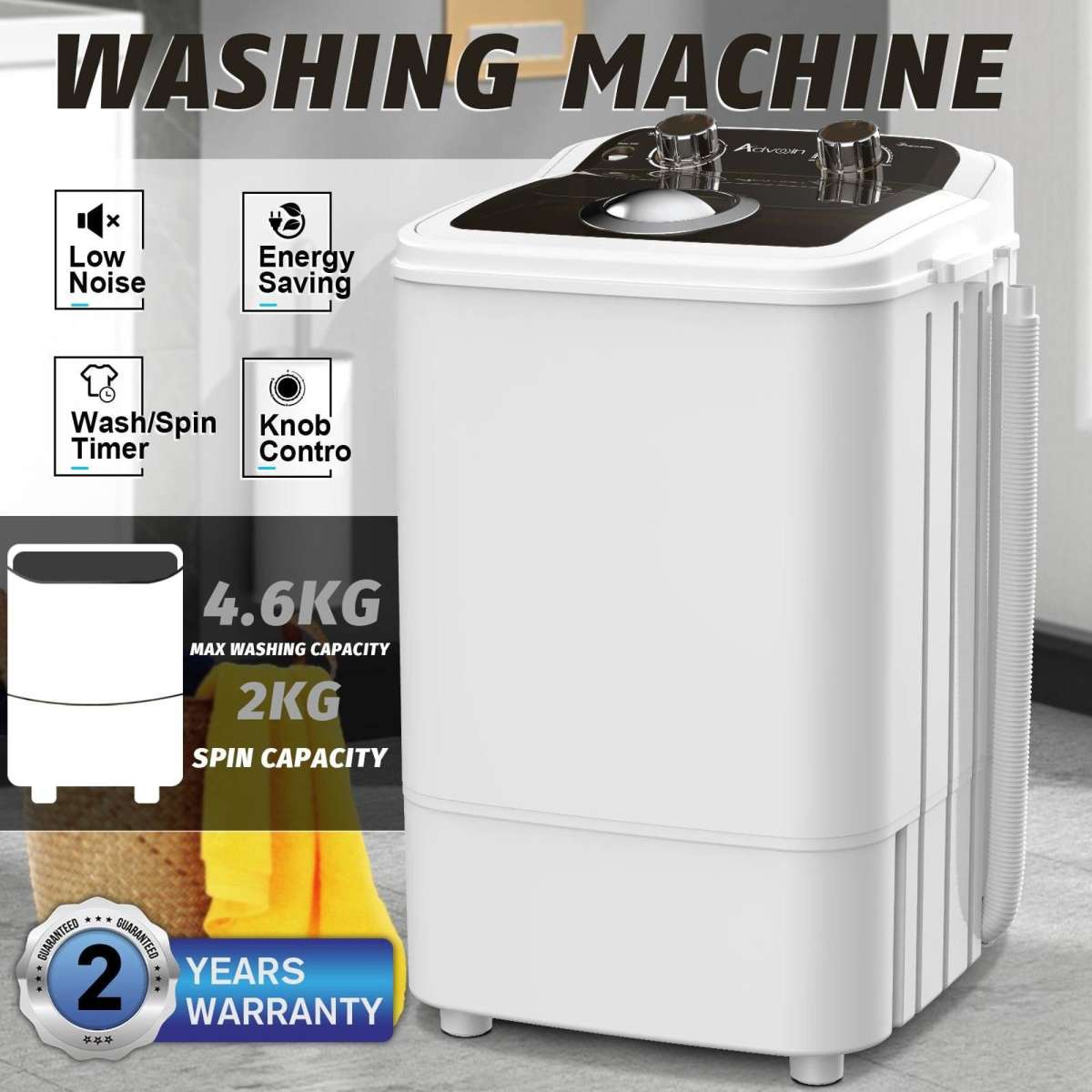 Advwin Single Tub Portable Washing Machine White 4.6KG Woolworths