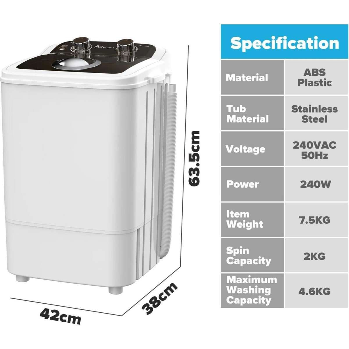 Advwin Single Tub Portable Washing Machine White 4.6KG Woolworths