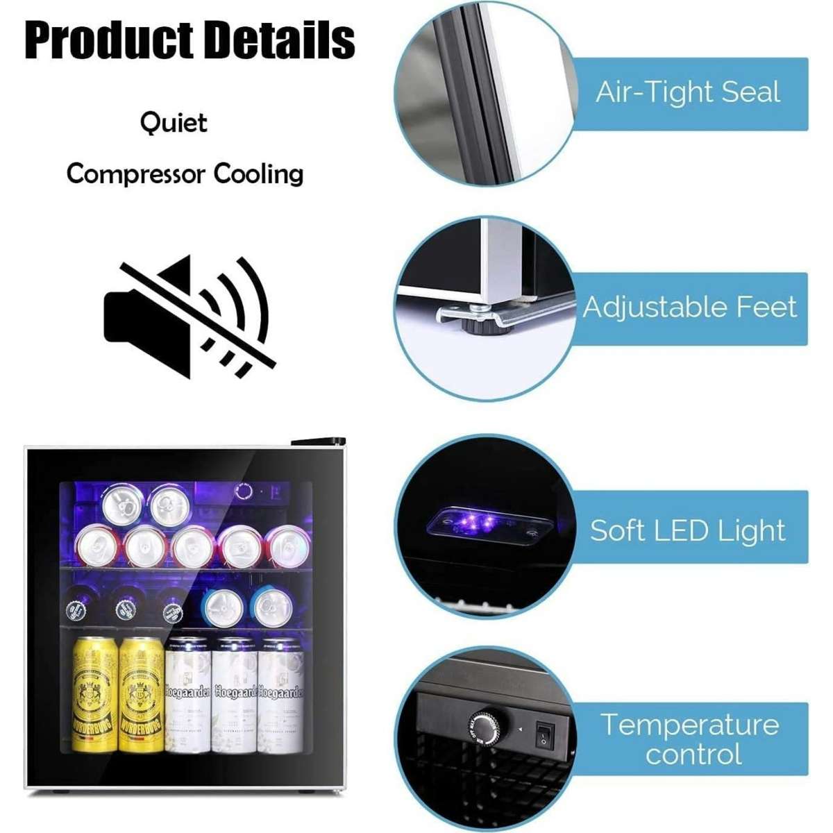 Advwin 46L Mini Bar Fridge Black Small Fridges Glass Door Mini Beverage