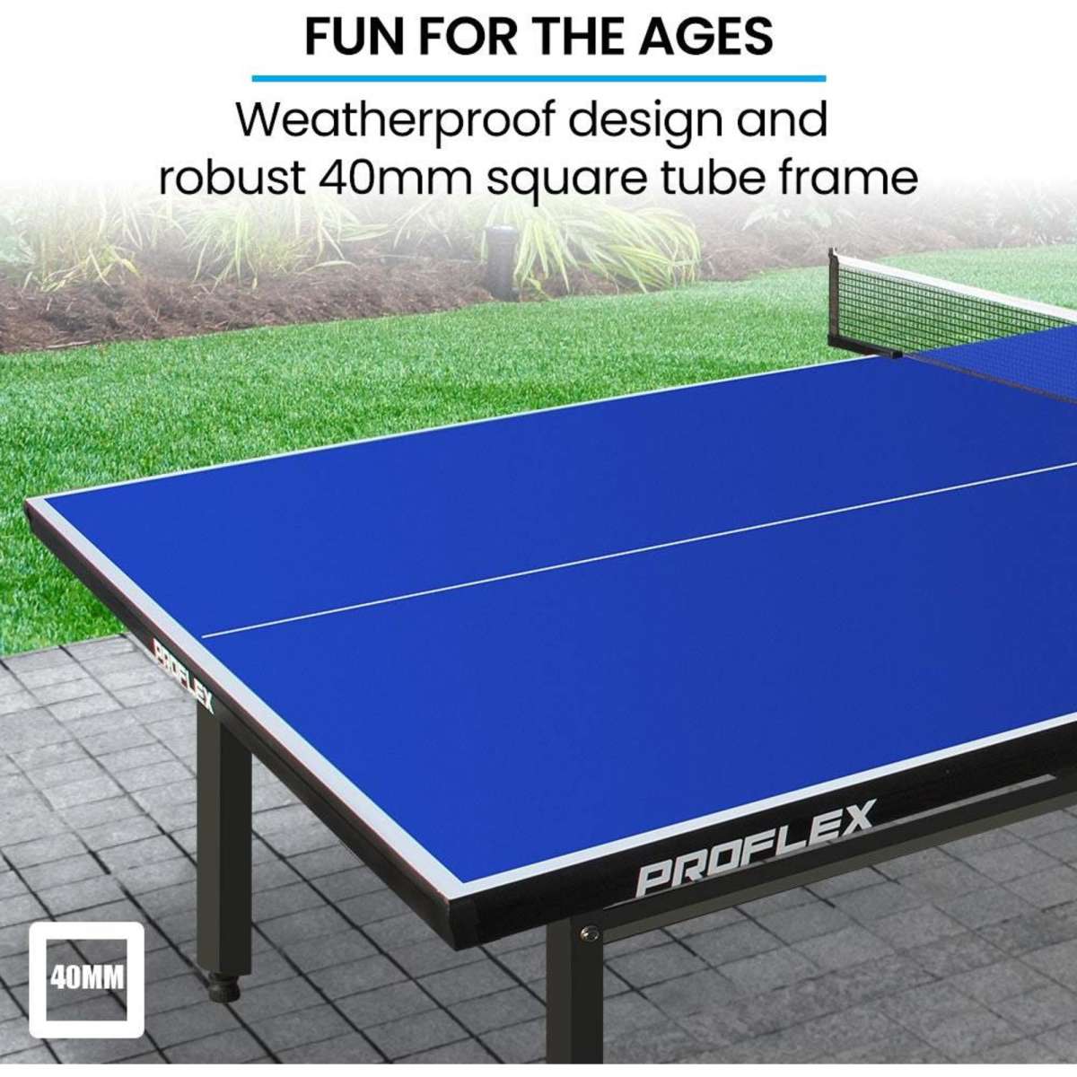 Proflex Premium Outdoor Table Tennis Table, with 4 Player Ping Pong Paddle and Pingpong Ball