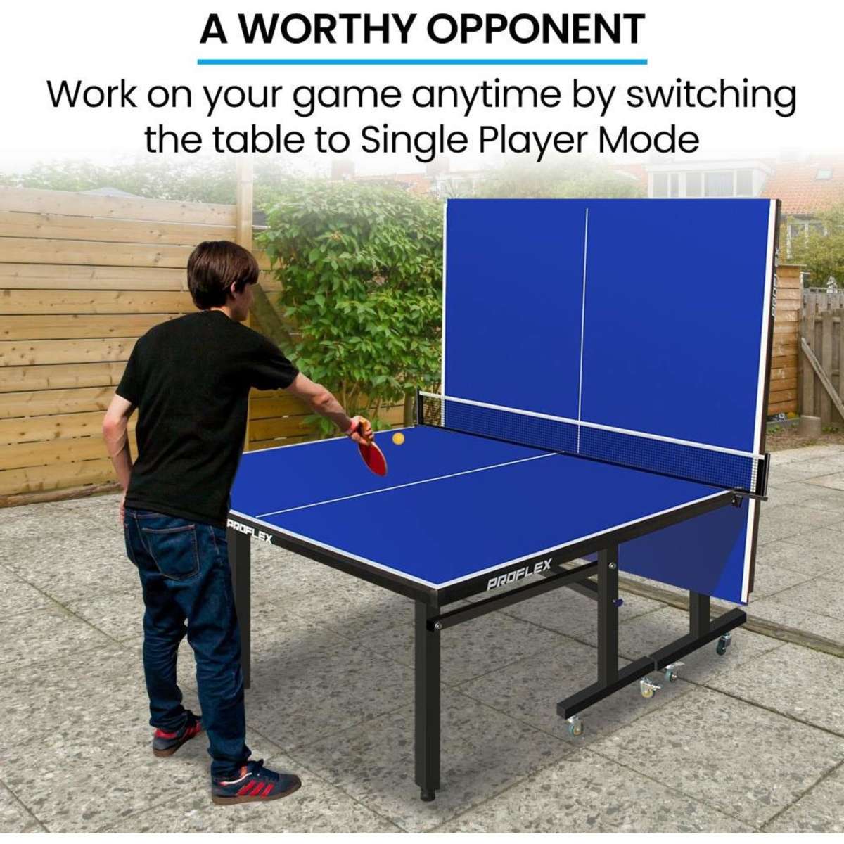 Proflex Premium Outdoor Table Tennis Table, with 4 Player Ping Pong Paddle and Pingpong Ball
