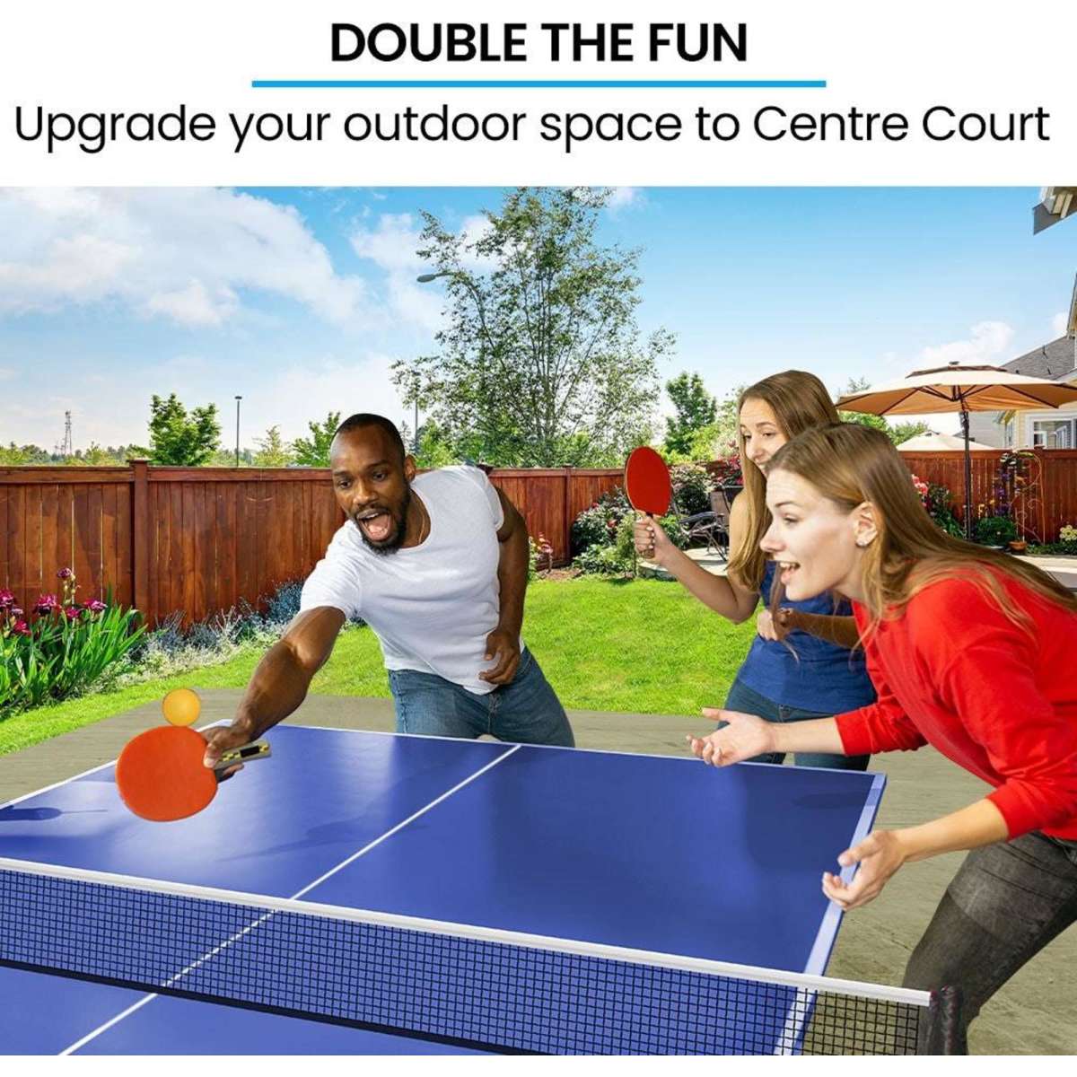 Proflex Premium Outdoor Table Tennis Table, with 4 Player Ping Pong Paddle and Pingpong Ball