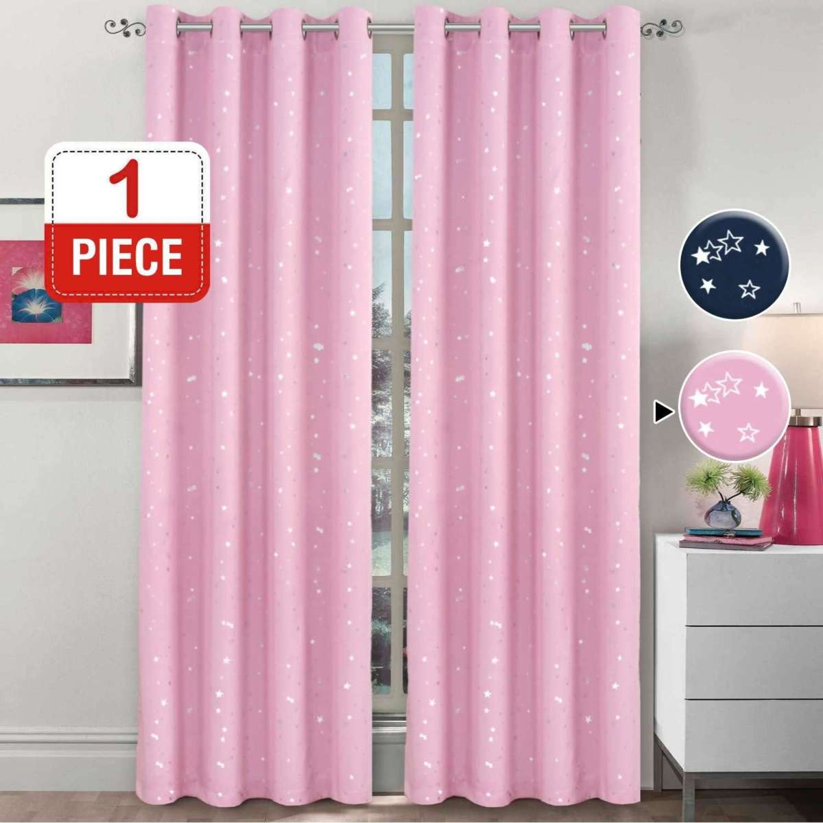 Smarcute Blackout Curtains Kids Bedroom Star Blockout Curtains Eyelet