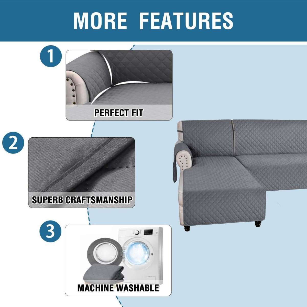 Smarcute Sofa Cover L Shape Couch Cover for Sectional Sofa Chaise