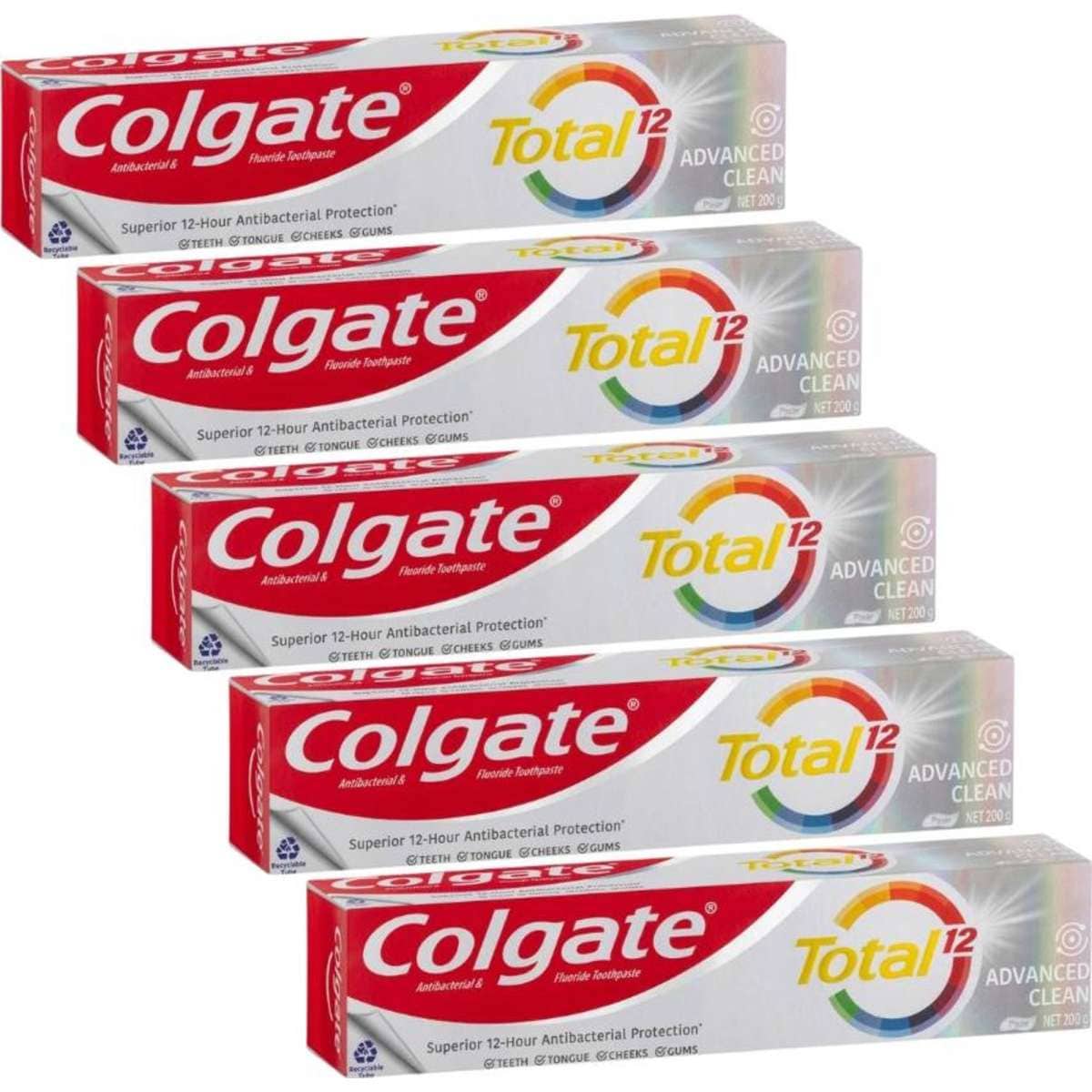 Colgate Total 12 Advanced Clean Antibacterial & Fluoride Toothpaste 5 x