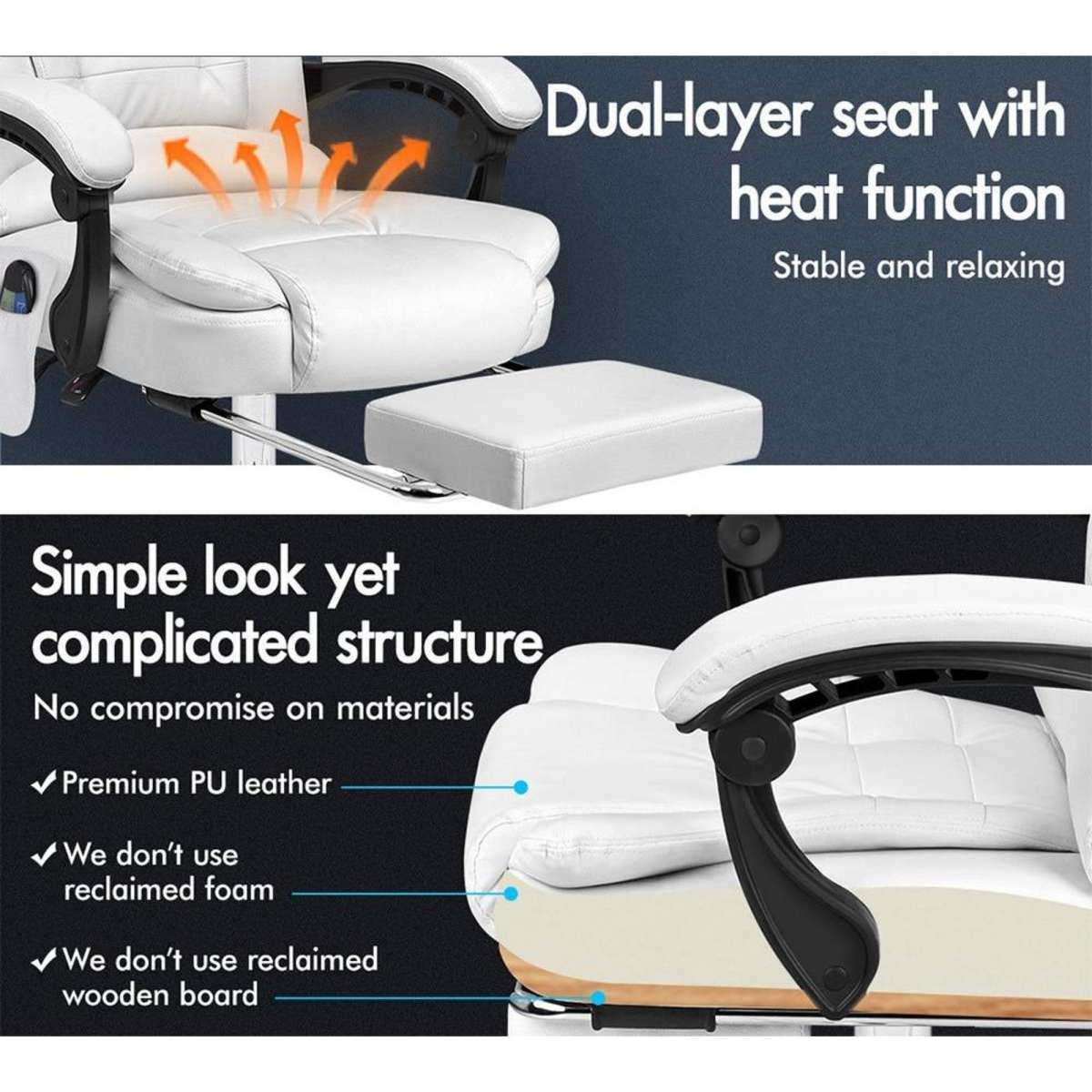 Alfordson Massage Office Chair Heated Seat White Woolworths