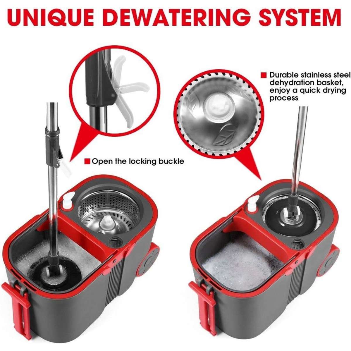 Dr Fussy Spin Rotating Mop and Bucket Set 360 Degree with Wheels and 4