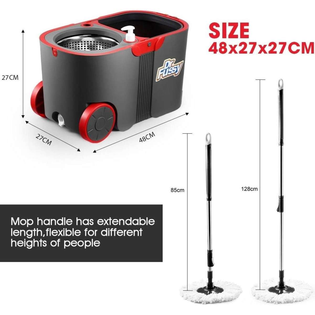 Dr Fussy Spin Rotating Mop and Bucket Set 360 Degree with Wheels and 4