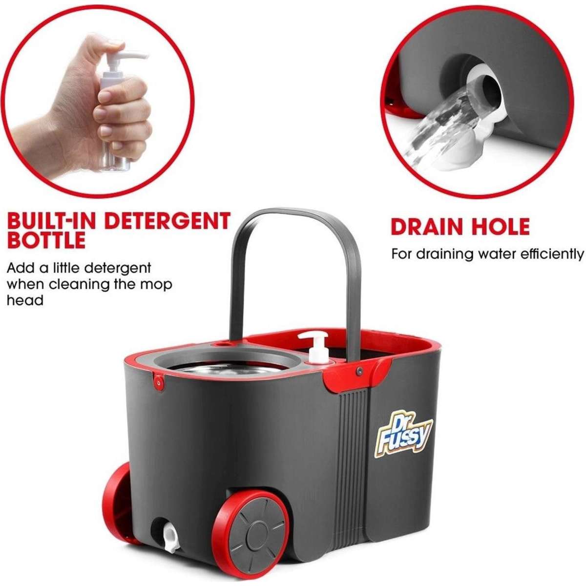 Dr Fussy Spin Rotating Mop and Bucket Set 360 Degree with Wheels and 4