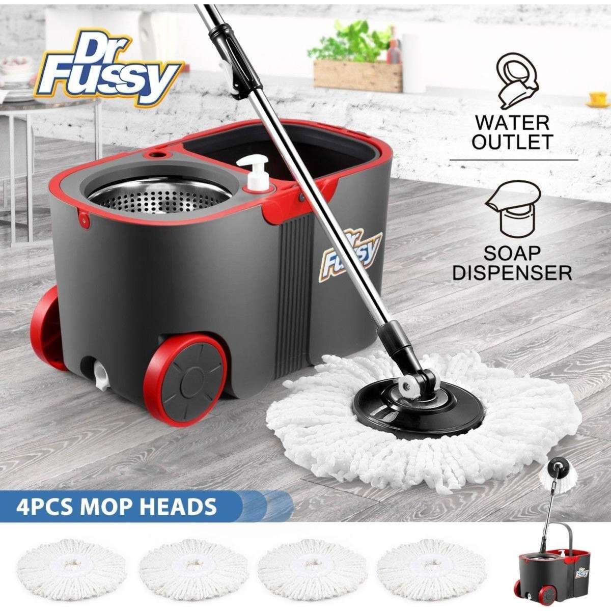 Dr Fussy Spin Rotating Mop and Bucket Set 360 Degree with Wheels and 4