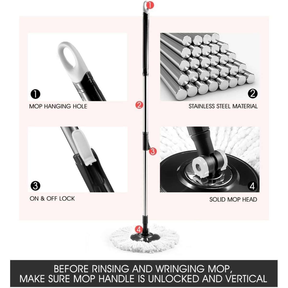 Dr Fussy Spin Rotating Mop and Bucket Set 360 Degree with Wheels and 4