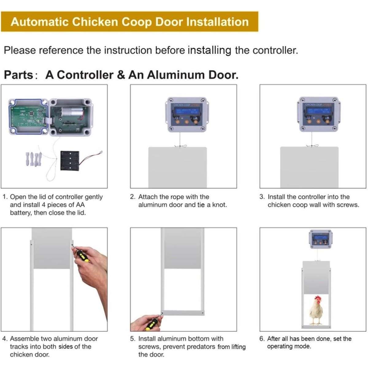 Pet Scene Automatic Chicken Door Opener Coop Auto House Cage Closer Controller Kit Timer Light
