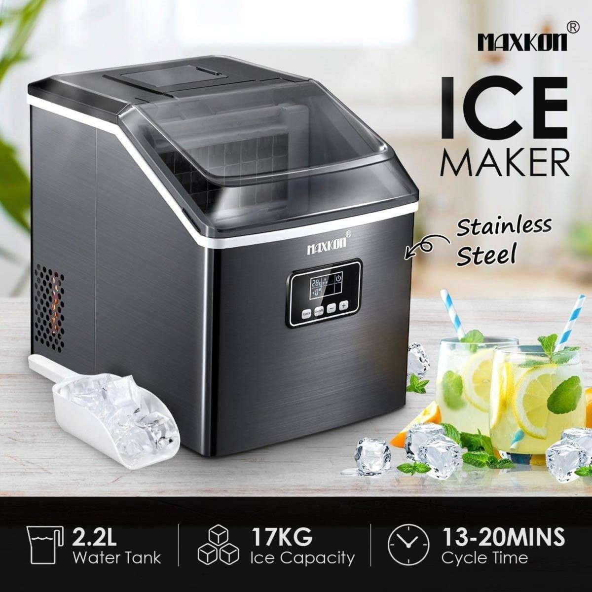 Maxkon 17KG Portable Commercial Ice Maker Machine Stainless Steel Fast