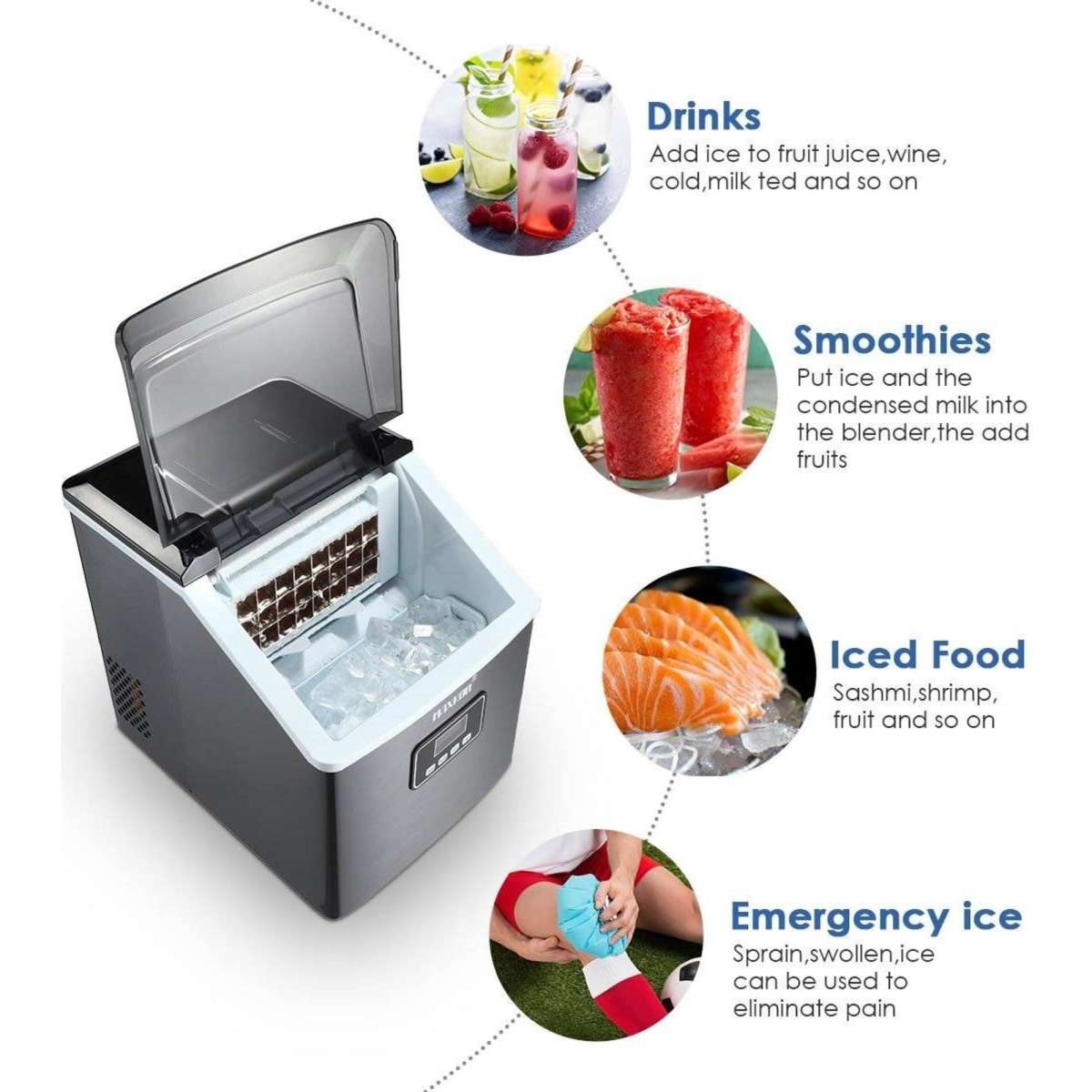 Maxkon 17KG Portable Commercial Ice Maker Machine Stainless Steel Fast