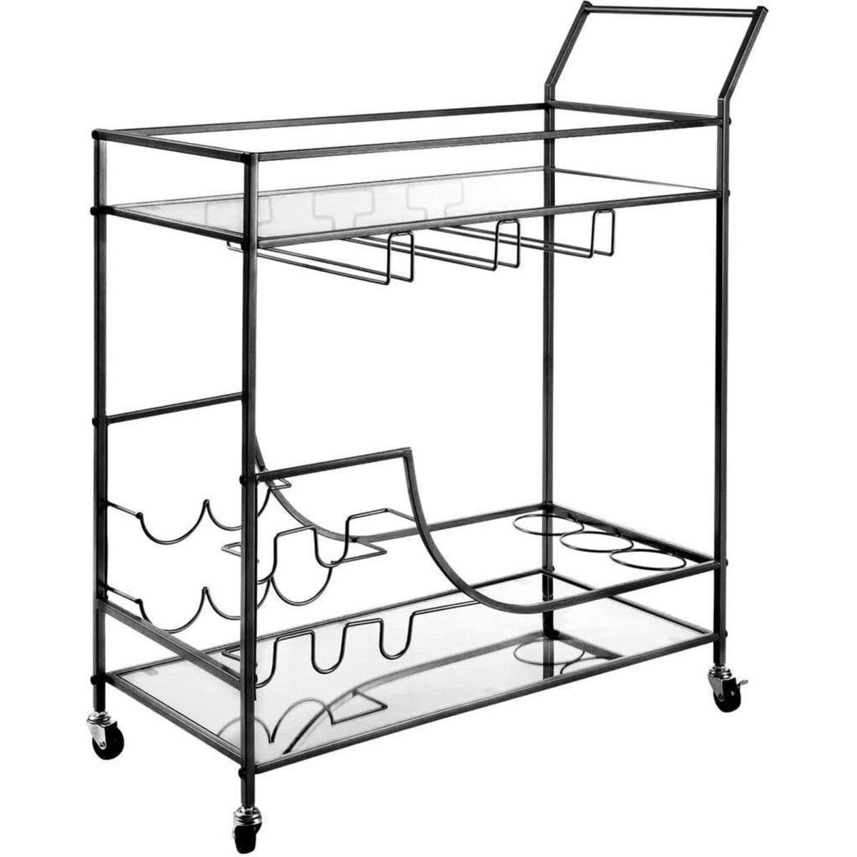 Ausway Black Bar Cart Drinks Trolley Coffee Tea Wine Kitchen Serving