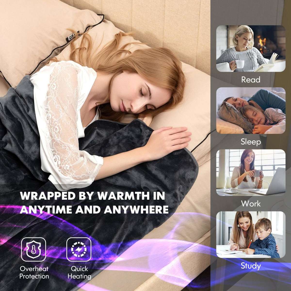 Costway Heated Electric Throw 230GSM Blanket 9HeatLevel Grey Woolworths