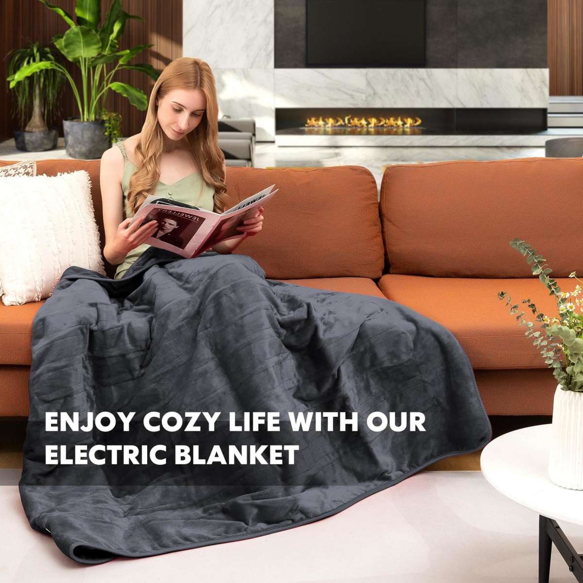 Costway Heated Electric Throw 230GSM Blanket 9HeatLevel Grey Woolworths