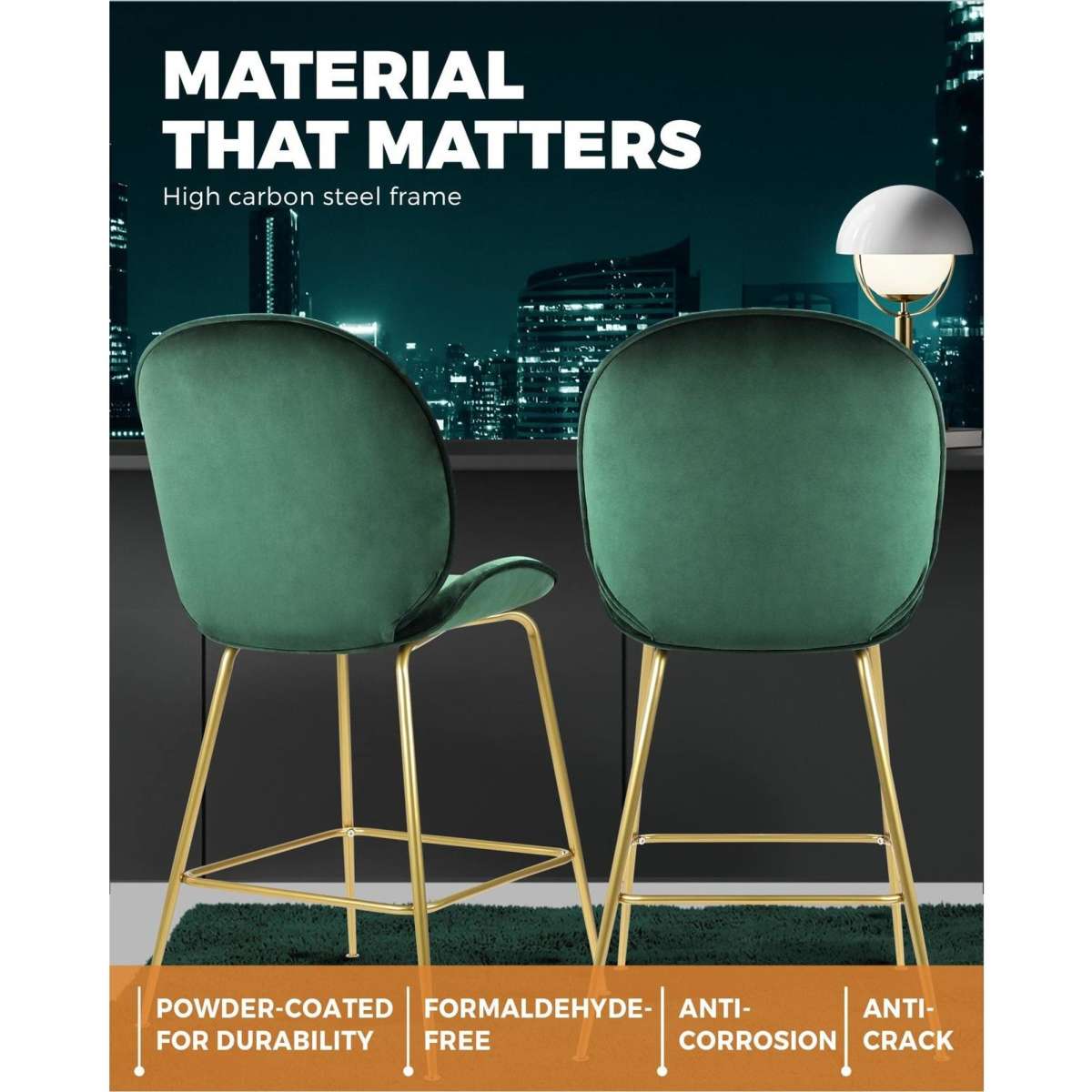 Oikiture Bar Stools Kitchen Stool Chairs Barstool Dining Chair Velvet