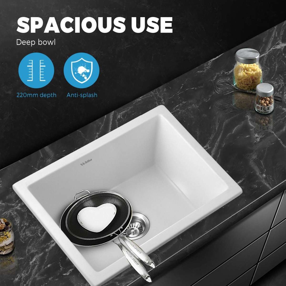 Welba Kitchen Sink Basin Granite Sink Bathroom Laundry Single Bowl