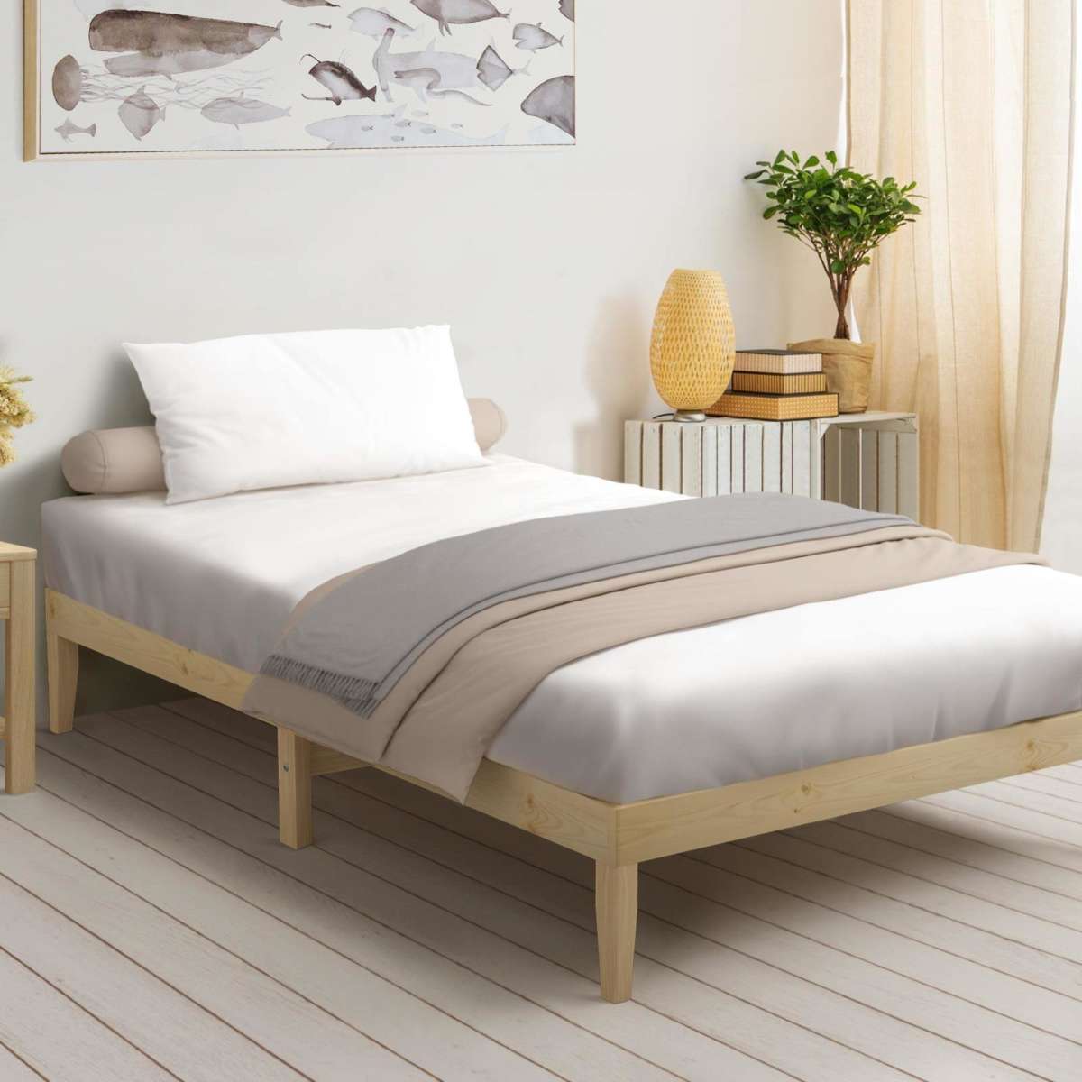 Oikiture Bed Frame Single Size Wooden SOFIE Pine Timber Mattress Base ...