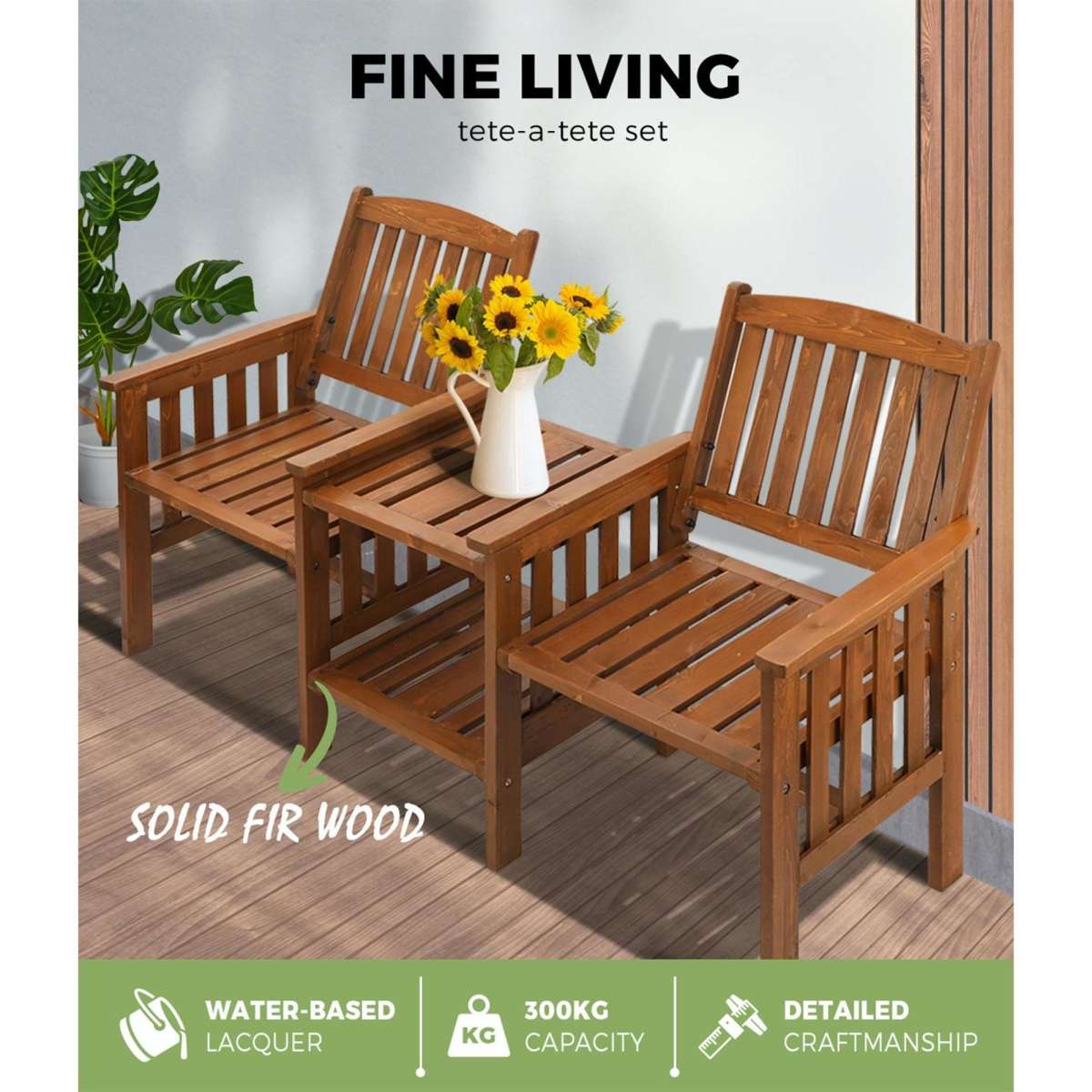 Livsip Wooden Garden Bench Chair & Table Loveseat Outdoor Furniture