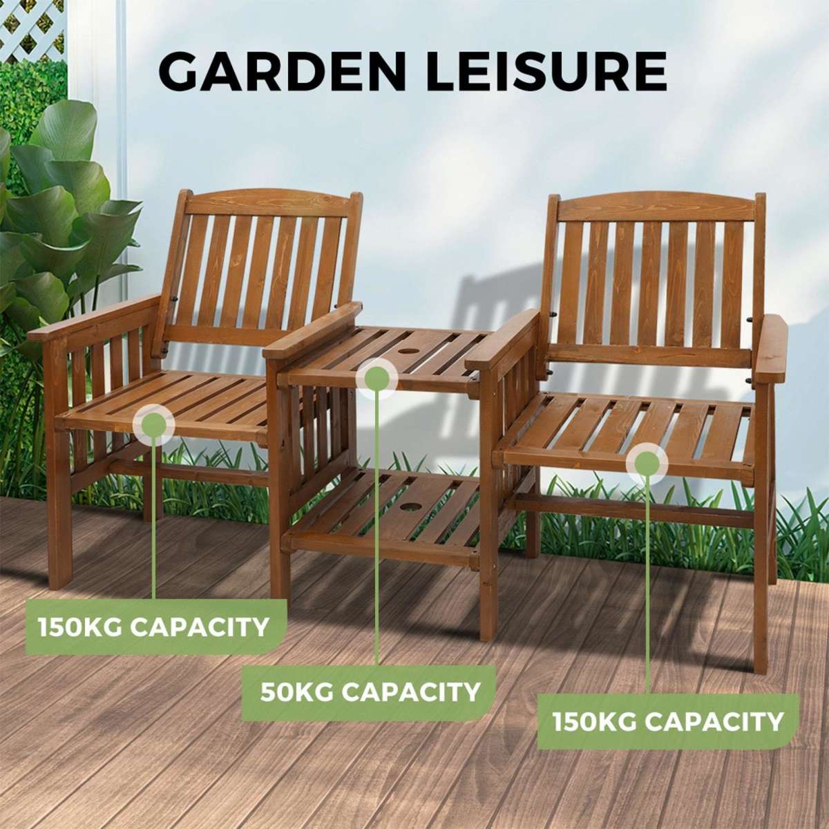 Livsip Wooden Garden Bench Chair & Table Loveseat Outdoor Furniture