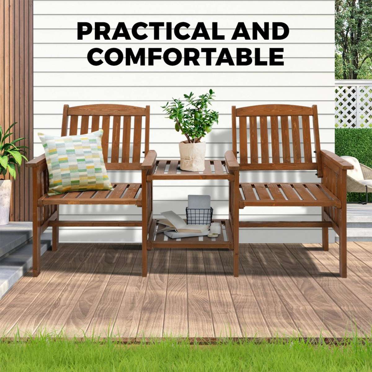 Livsip Wooden Garden Bench Chair & Table Loveseat Outdoor Furniture
