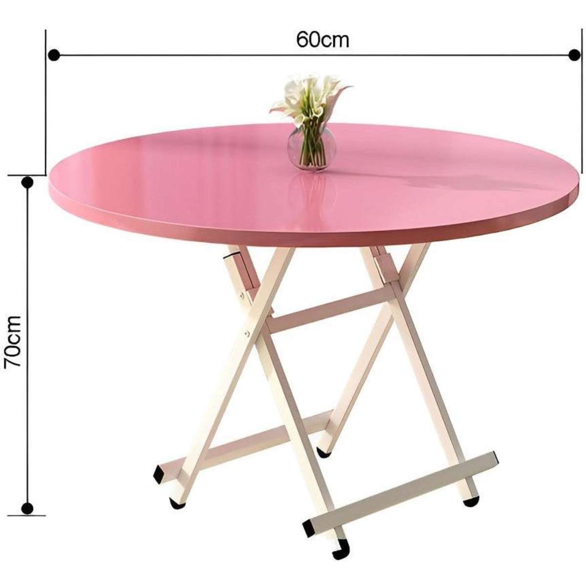 SOGA 2X Pink Dining Table Portable Round Surface Space Saving Folding