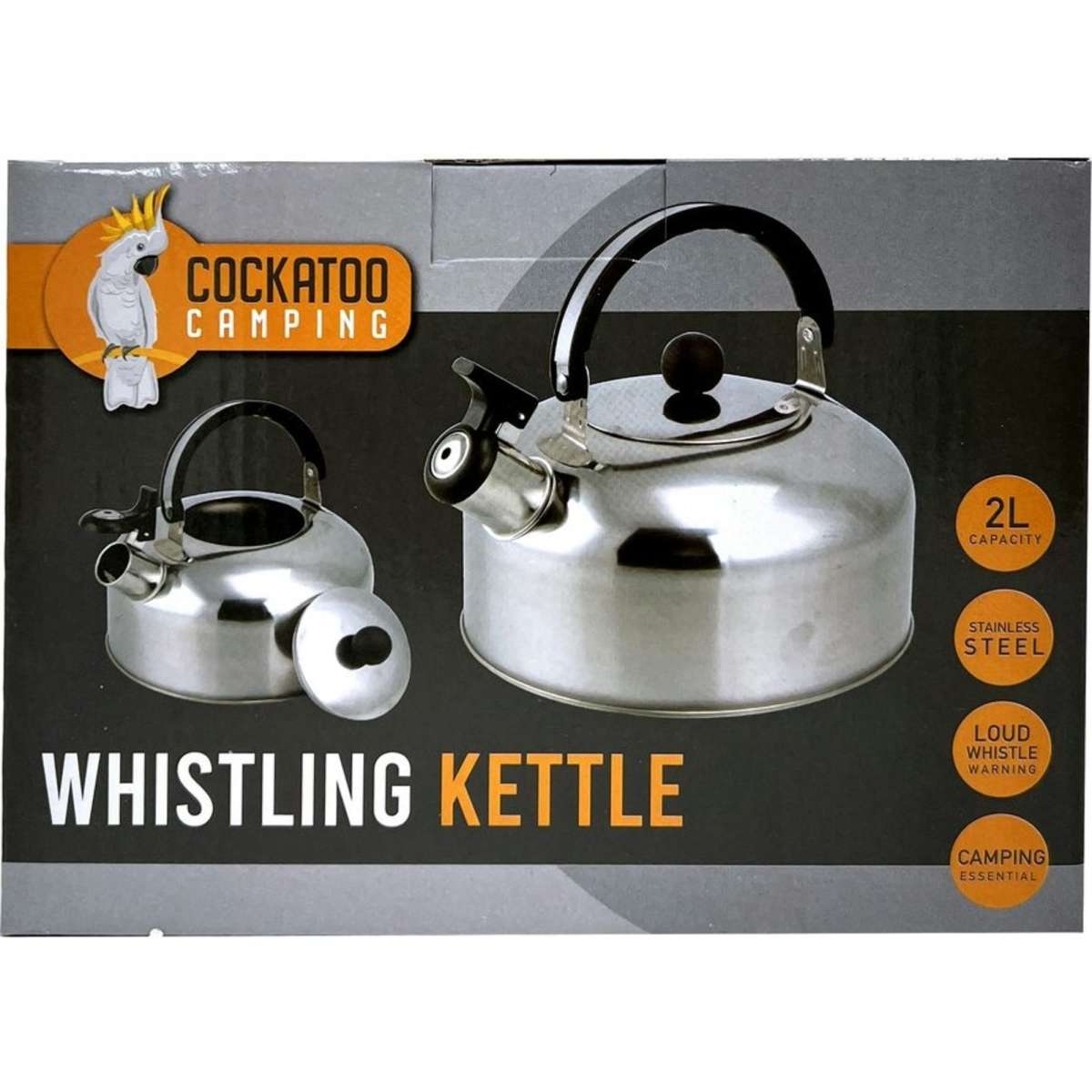 Cockatoo Camping Stainless Steel Whistling Kettle Silver 2L Woolworths