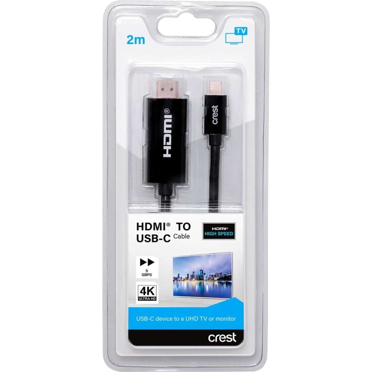 Crest HDMI to USB C Cable 2m Black Woolworths