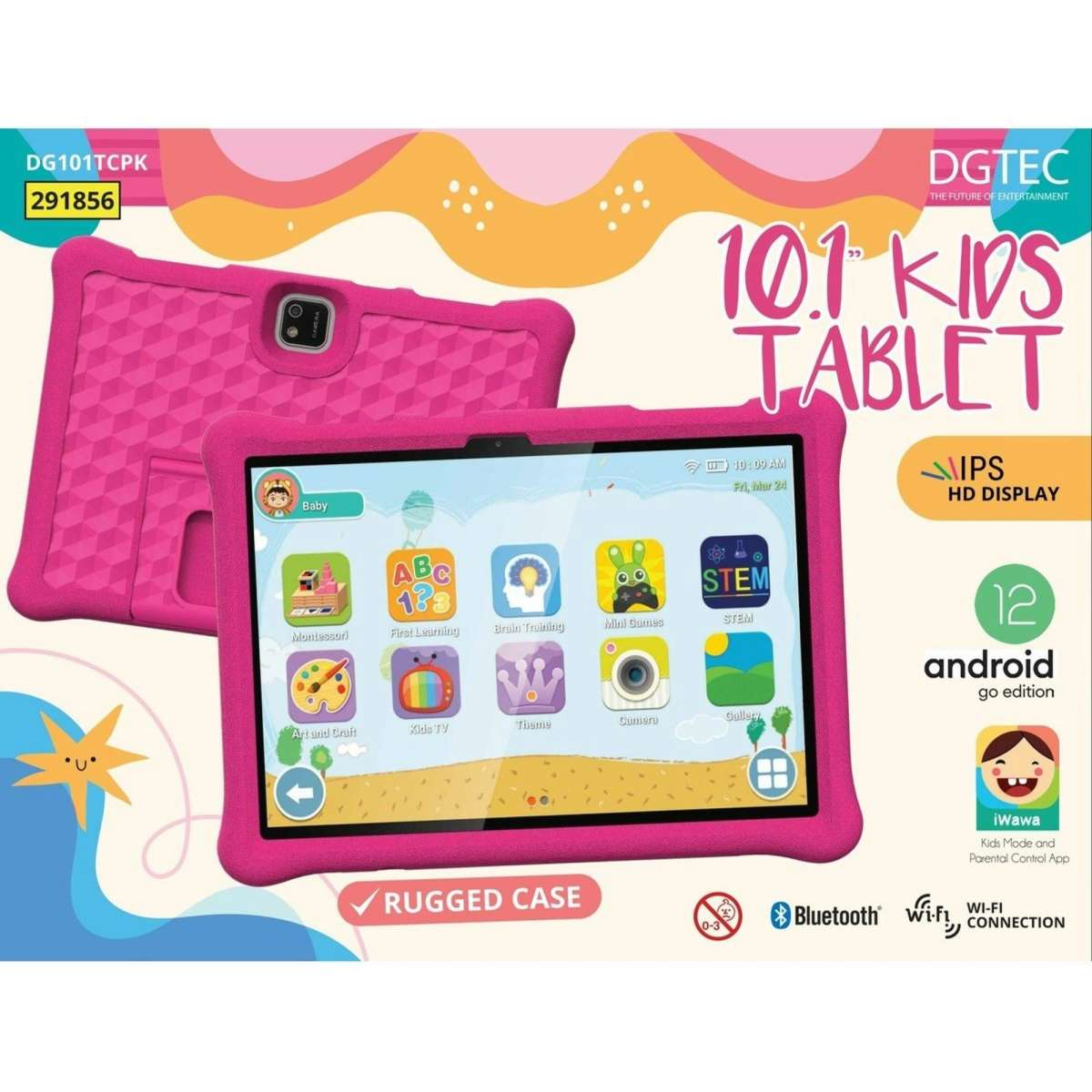 DGTEC 10.1" Kids Tablet with Rugged Pink Protect Case and Hinged Handle