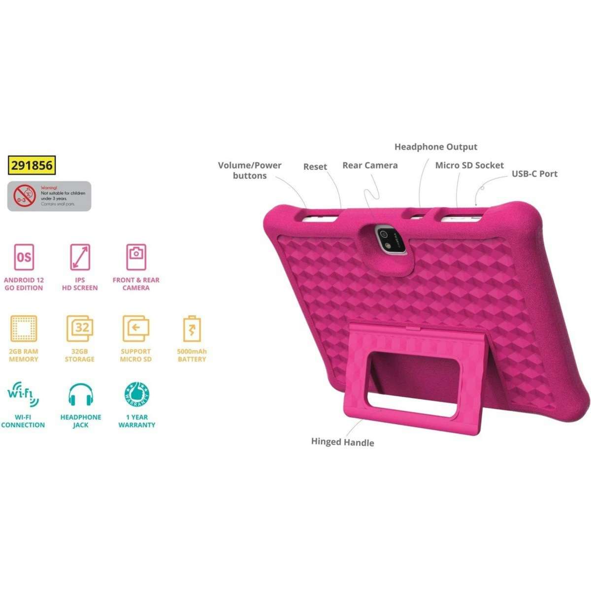 DGTEC 10.1" Kids Tablet with Rugged Pink Protect Case and Hinged Handle