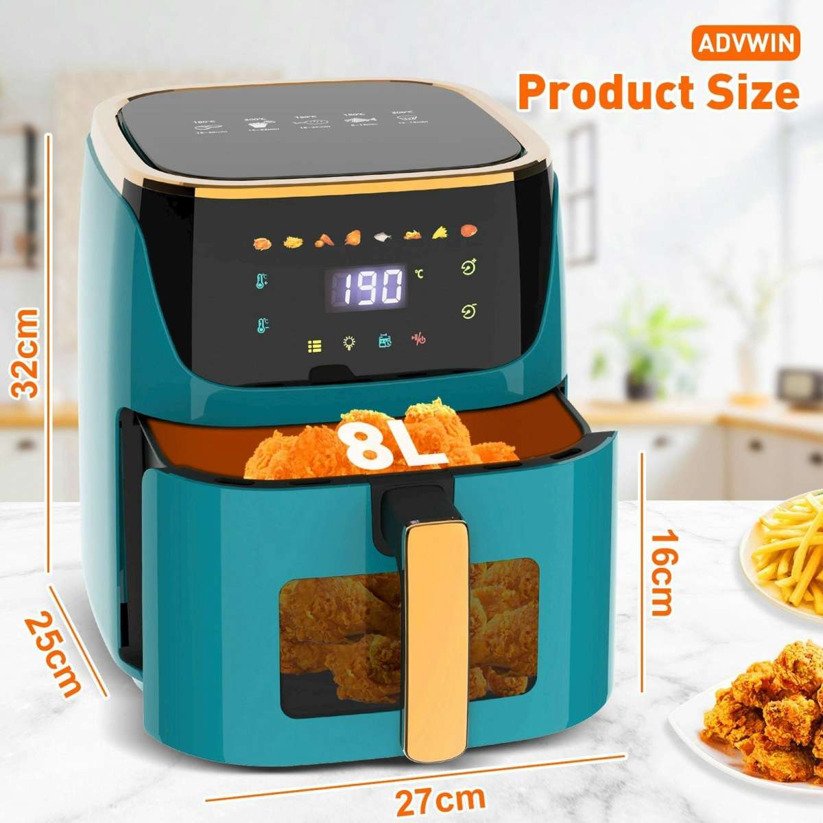 Advwin Air Fryer 8L Digital XXL OilLess Air Fryer Green Healthy