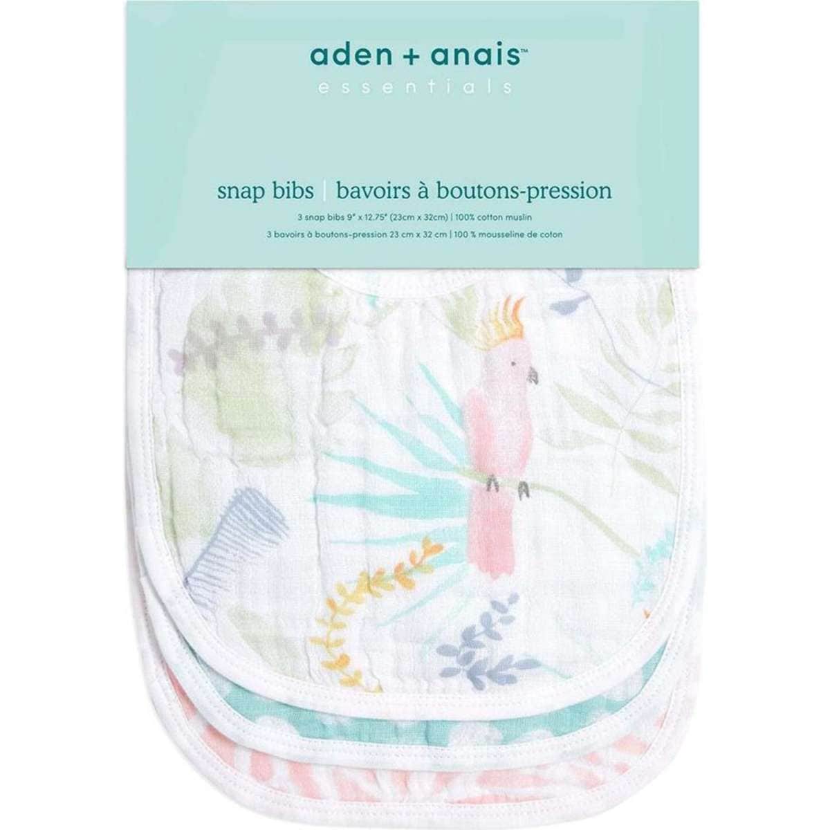 Aden & Anais Tropicalia Cotton Baby Cotton Snap Bibs 3PK Woolworths