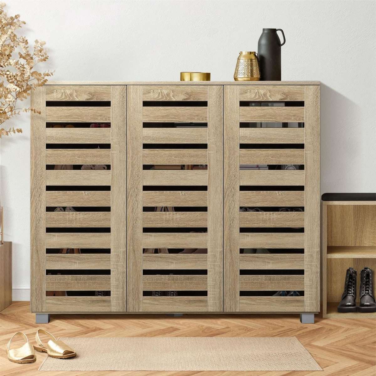 Oikiture Shoes Shoe Storage Rack Organiser Shelf 3 Doors 30