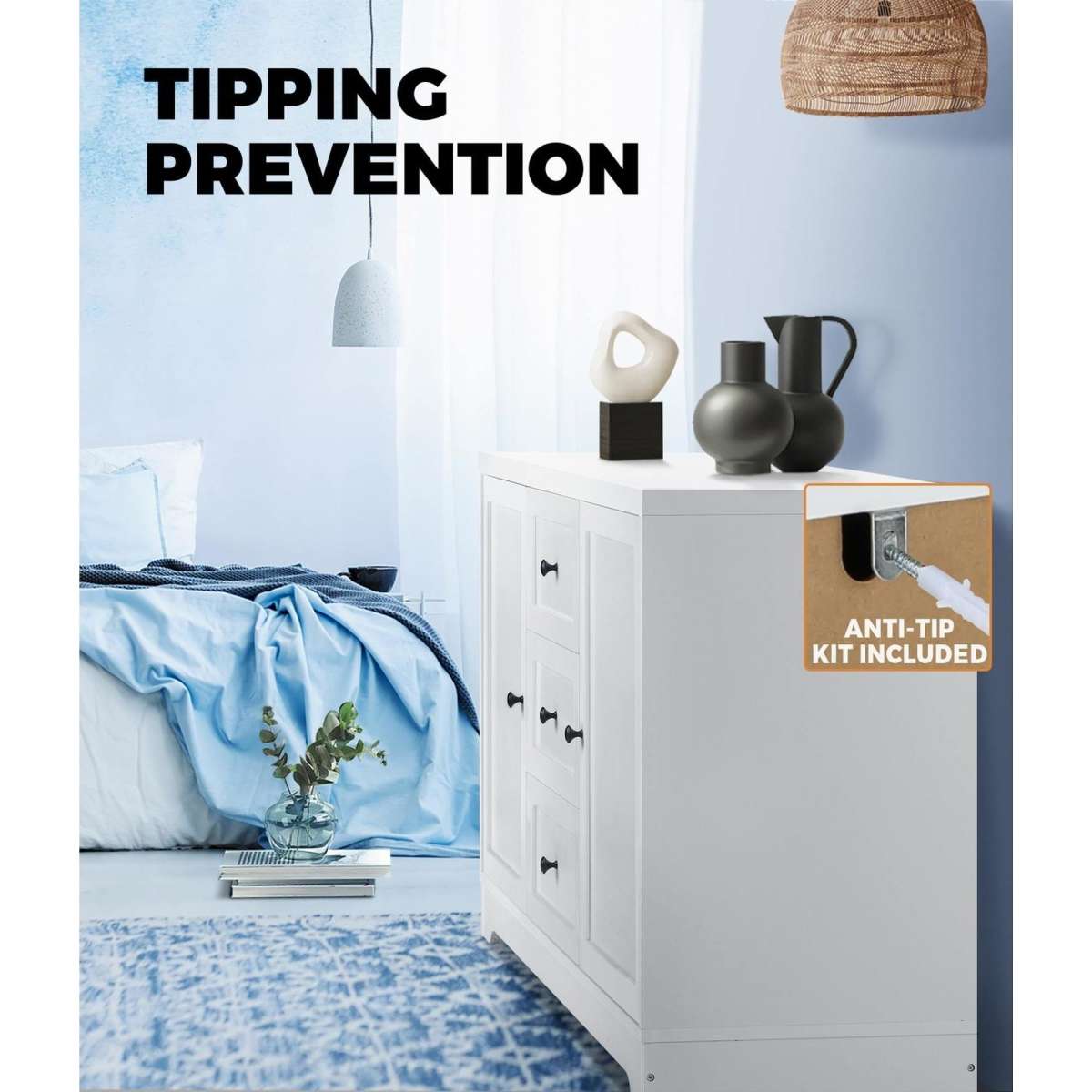 Oikiture Buffet Sideboard Storage Cupboard Hallway Hamptons