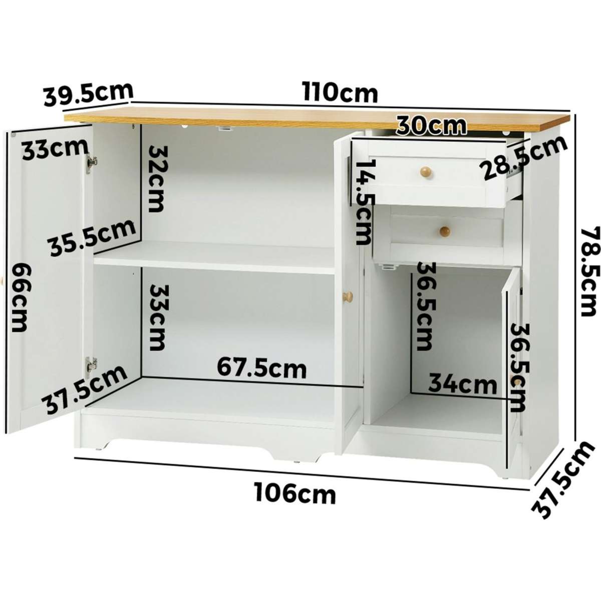 Oikiture Sideboard Buffet Storage Cupboard Hallway Kitchen