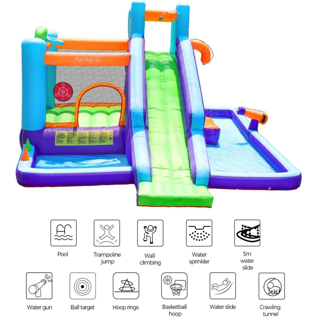 AirMyFun Inflatable Water Slide Trampoline Castle Bounce House Splash ...