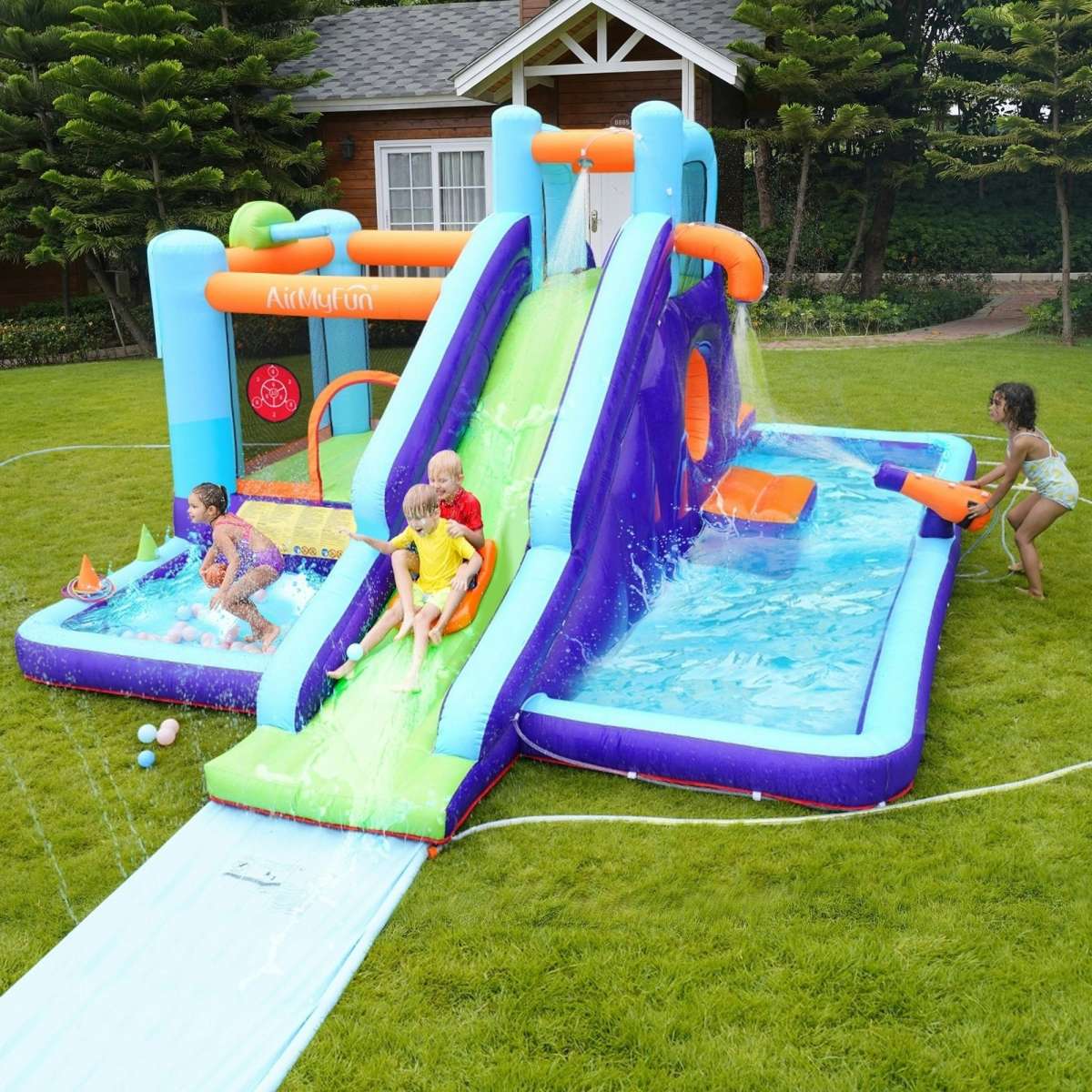 AirMyFun Inflatable Water Slide Trampoline Castle Bounce House Splash ...