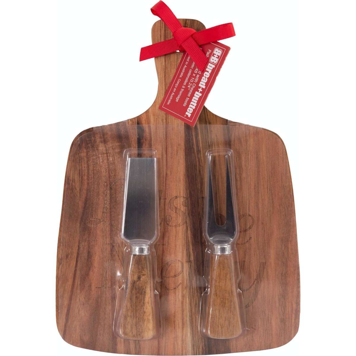 Bread and Butter Rectangle Paddle Food Board w/ 2 Cheeese Knives Woolworths