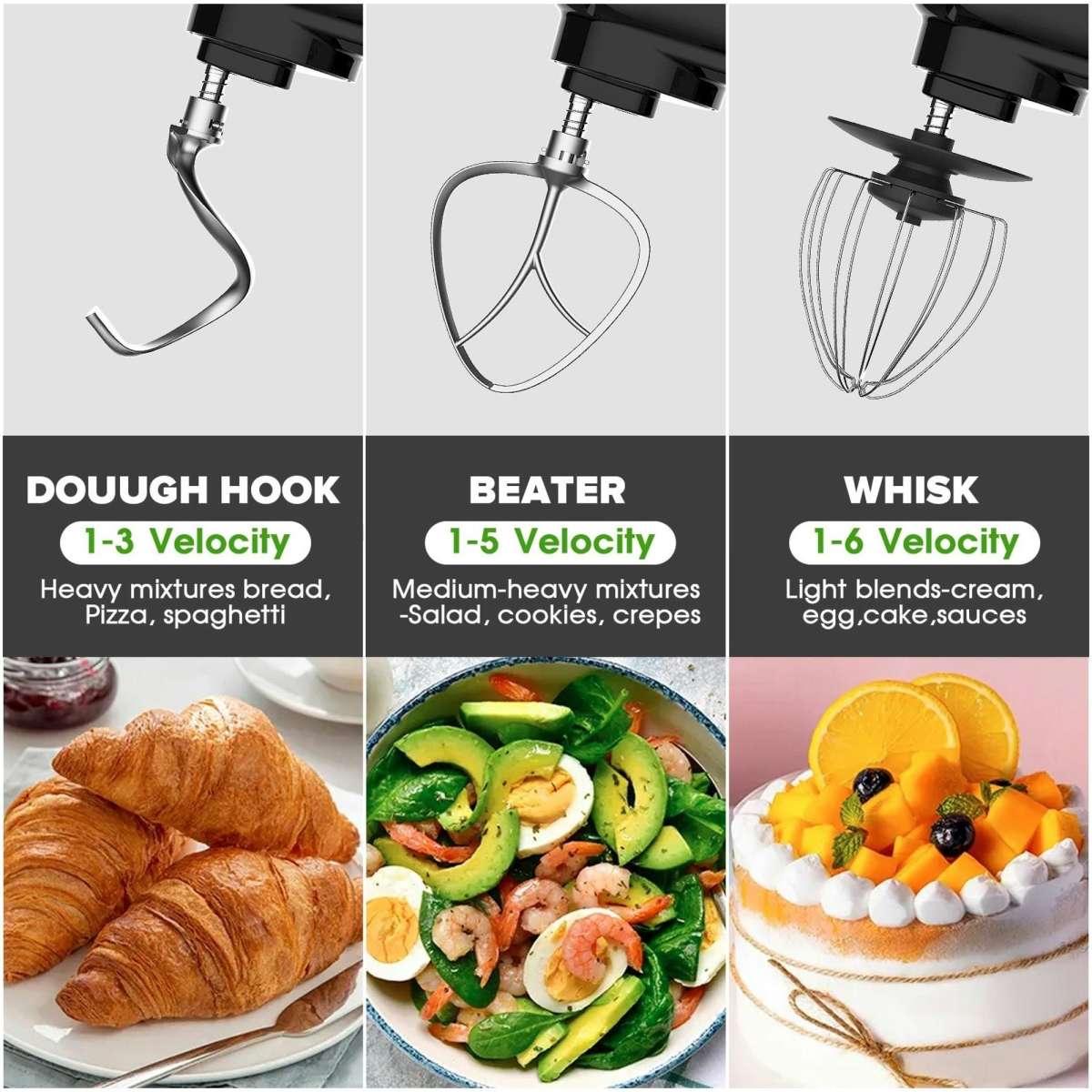 Advwin Stand Mixer 1400W 6.5L Kitchen Food Mixer 6 Speed Pulse Electric